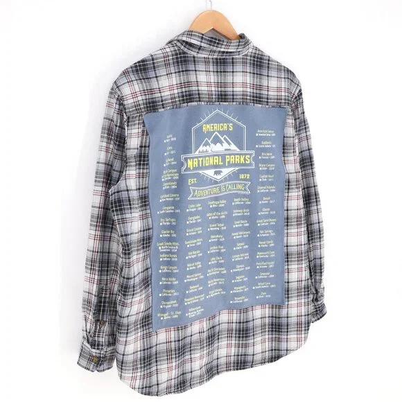 NATIONAL PARKS UPCYCLED REWORKED Flannel Shirt Size L - Picture 3 of 5